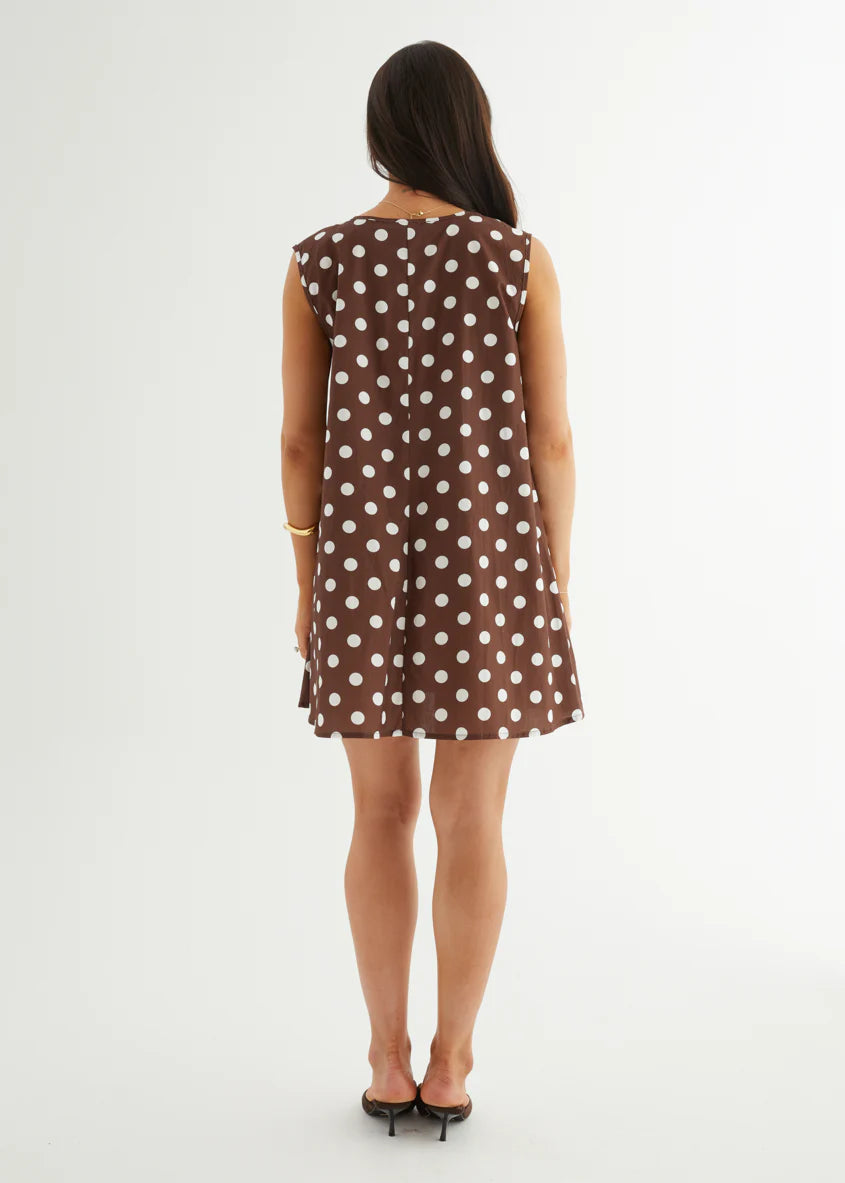 Lateasha Dress - Brown Polka Dot