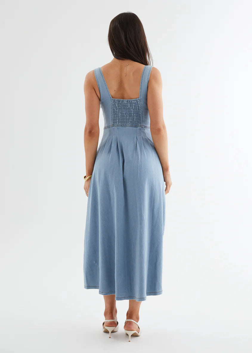 Deja Denim Midi Dress - Light Blue