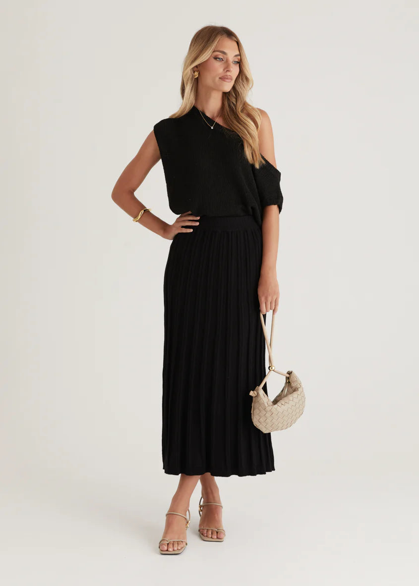 Tobin Knit Midi Skirt - Black