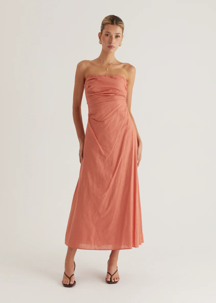Emily Strapless Maxi Dress - Coral