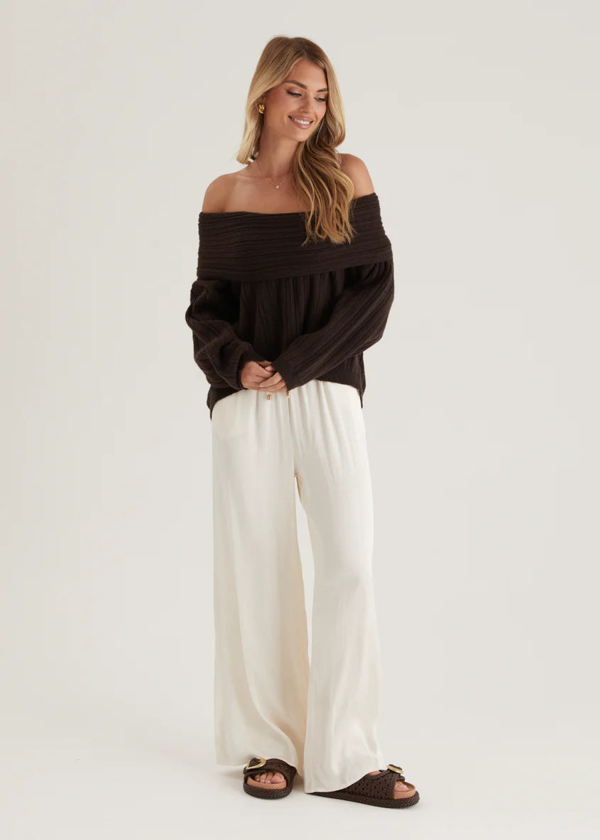 Shiloh Off Shoulder Sweater - Espresso