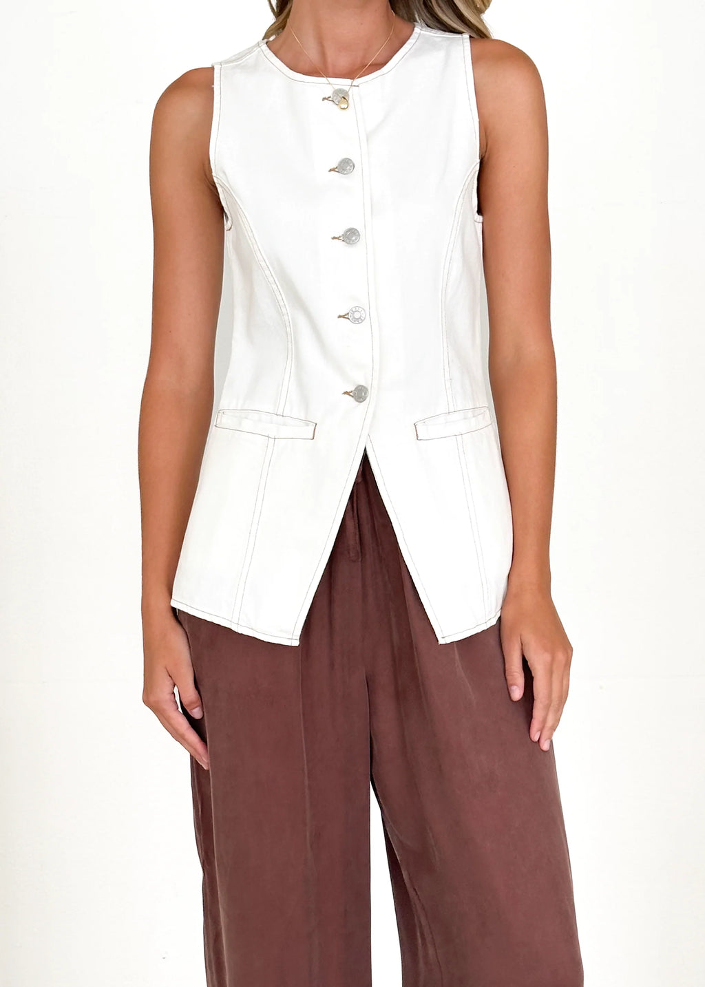 Sandra Denim Vest - Off White