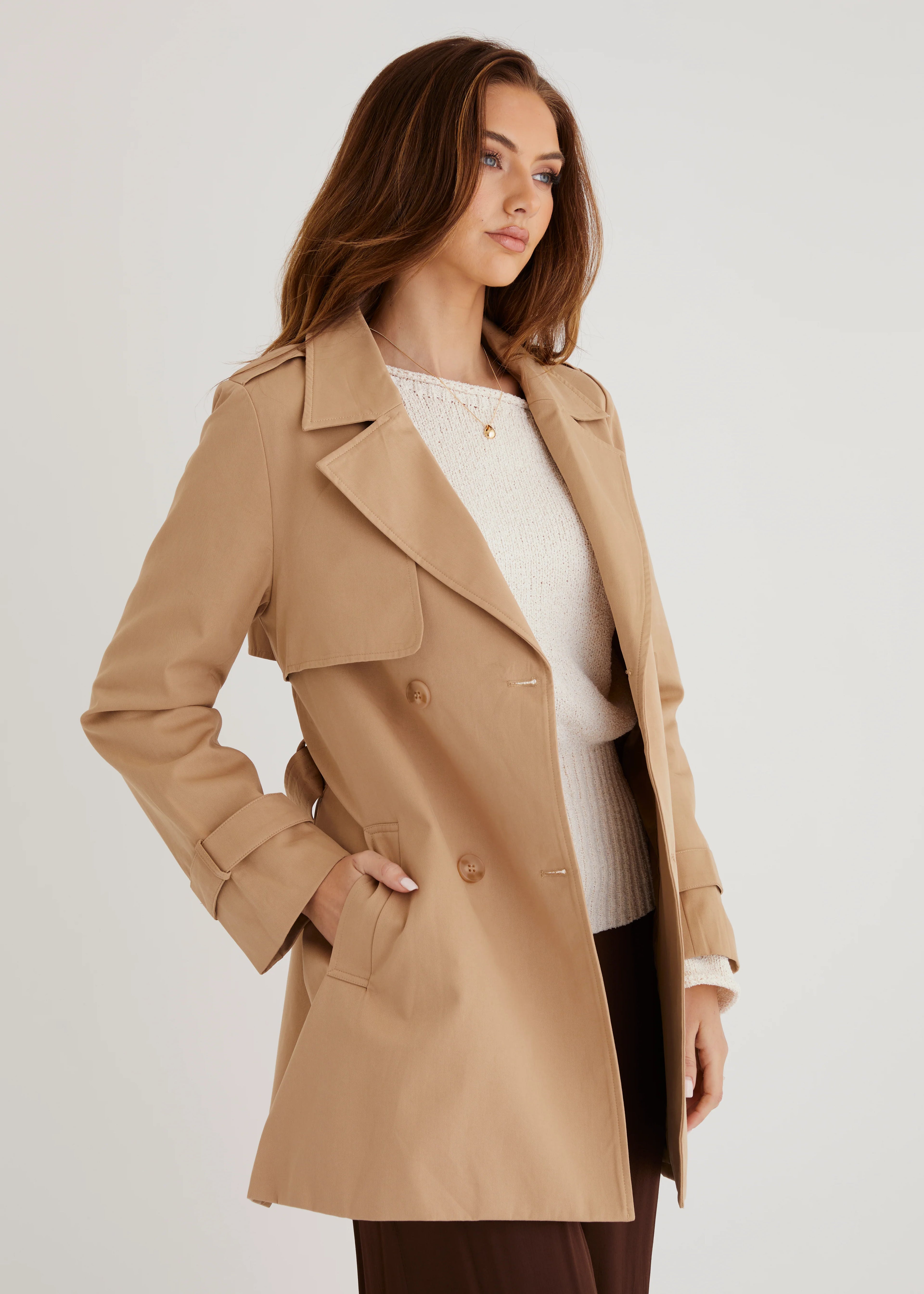 Alissa Cropped Trench Coat - Beige