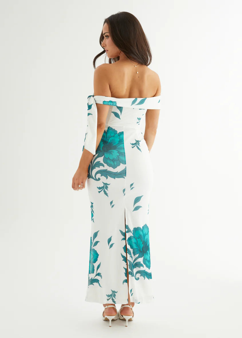 Madisyn Mesh Maxi Dress - Green Flowers