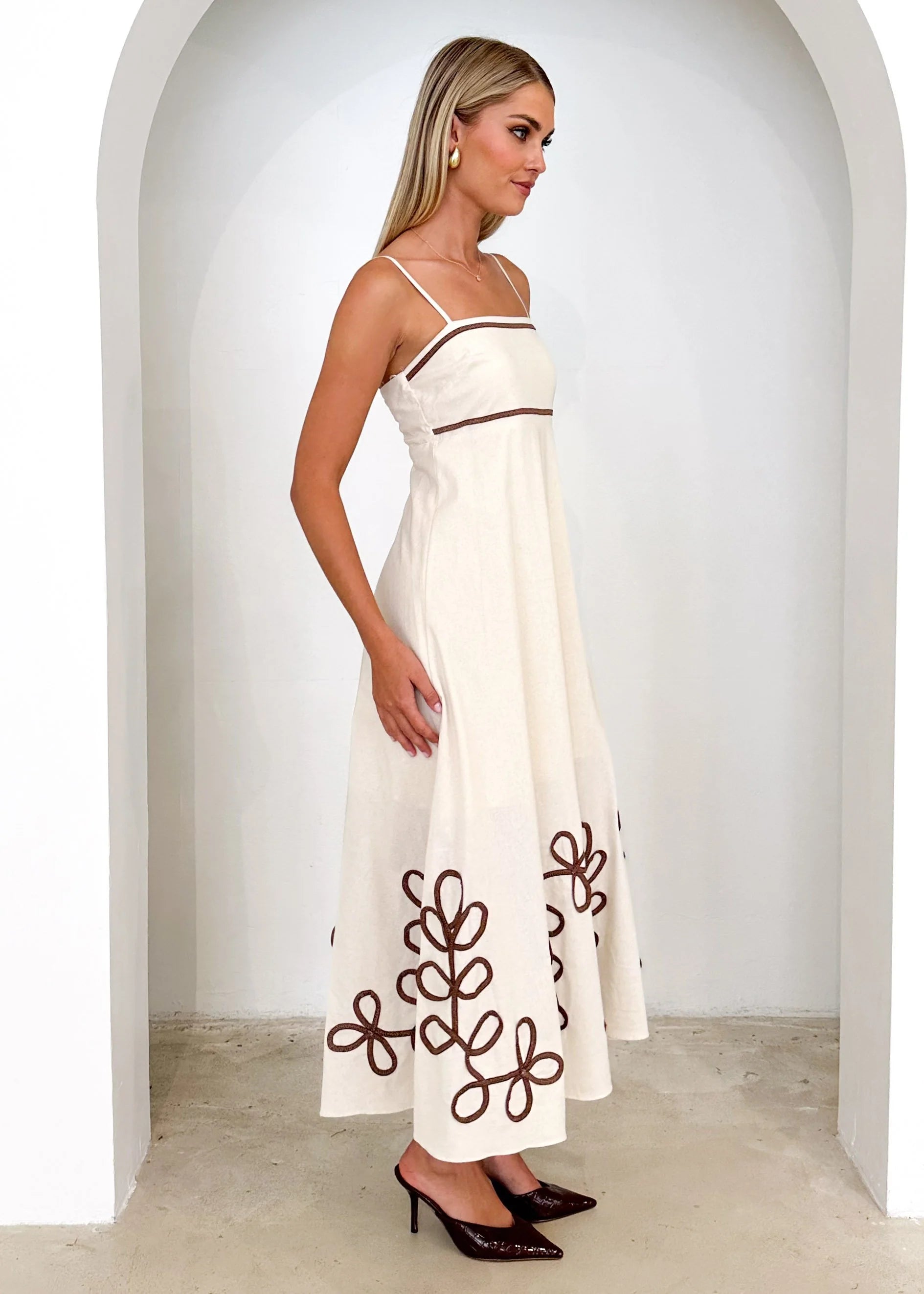 Lelsar Embroidered Maxi Dress - Cream