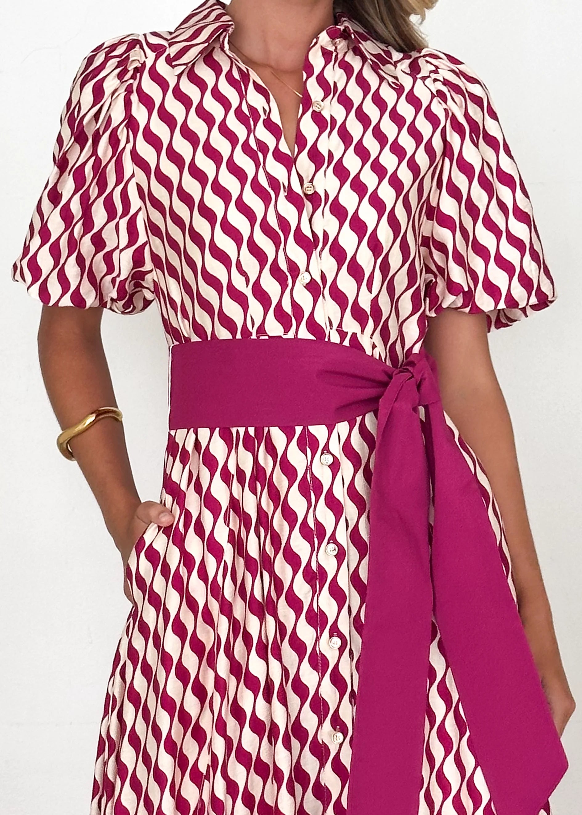 Brunswick Midi Dress - Magenta Wave