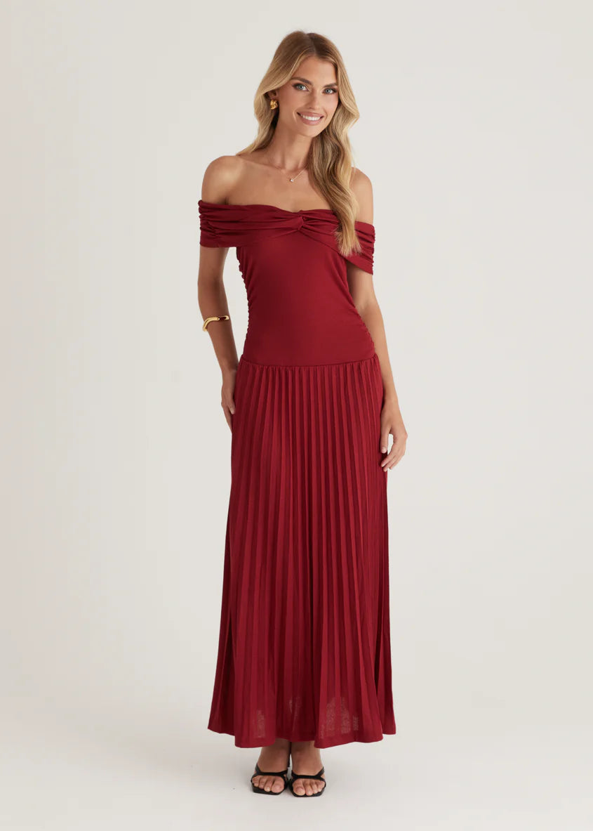 Lottie Off Shoulder Maxi Dress - Burgundy