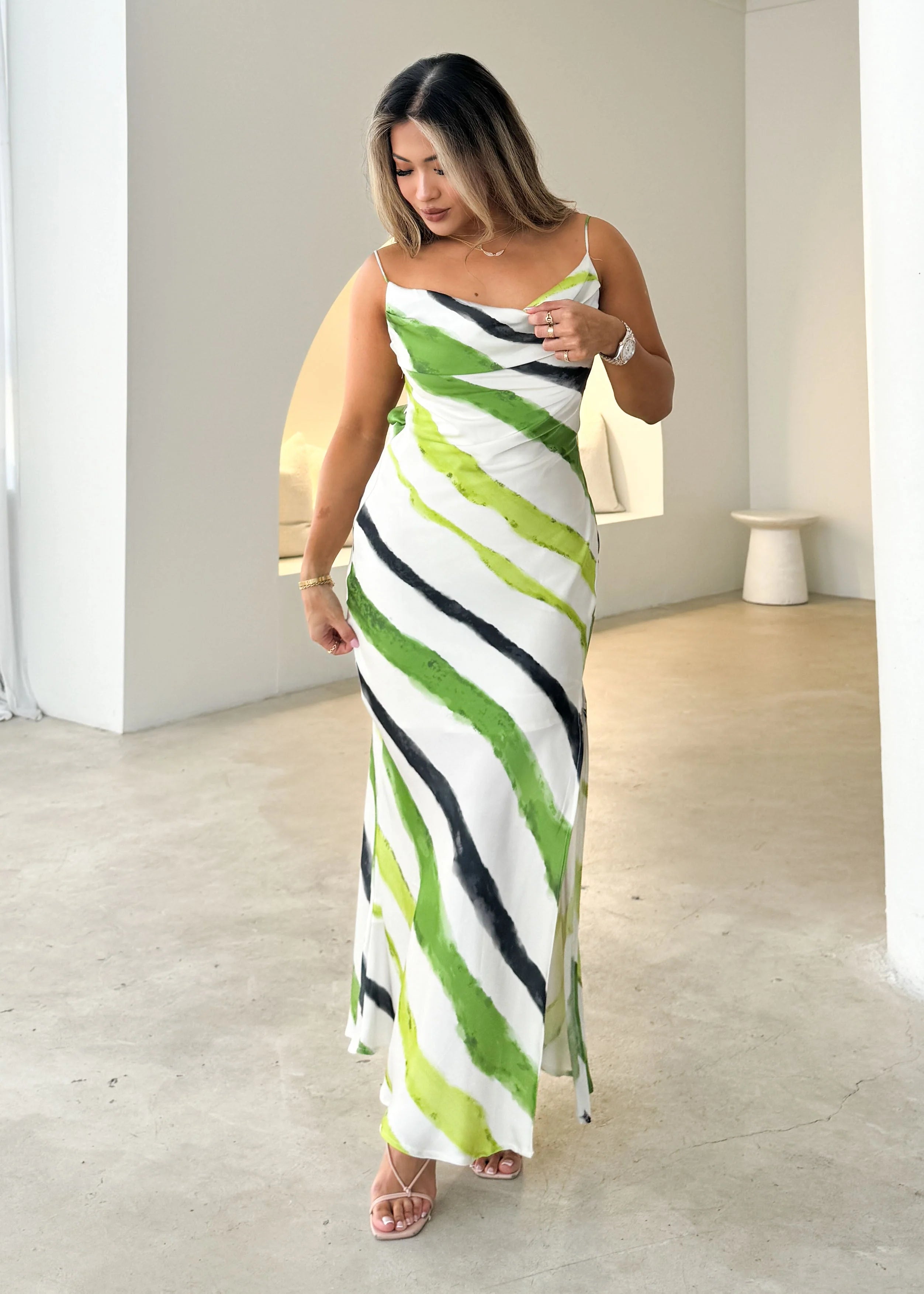 Tenra Maxi Dress - Green Tie Dye