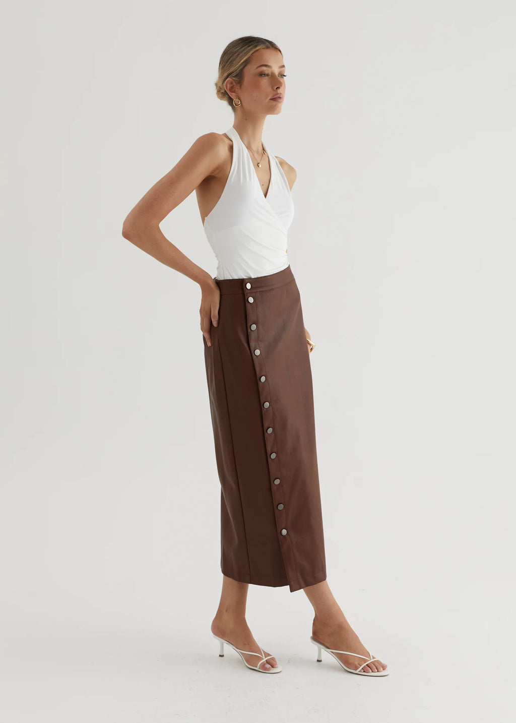 Tretra PU Maxi Skirt - Brown