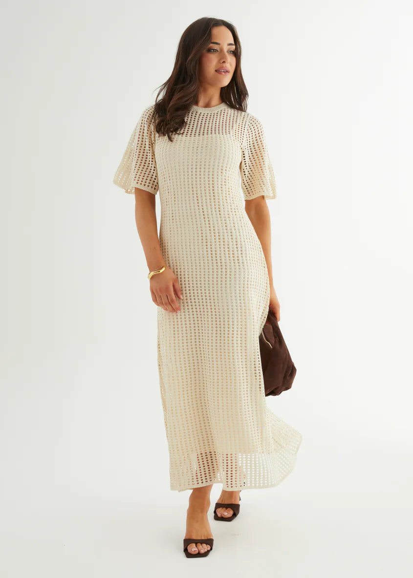 Vivvy Crochet Maxi Dress - Cream