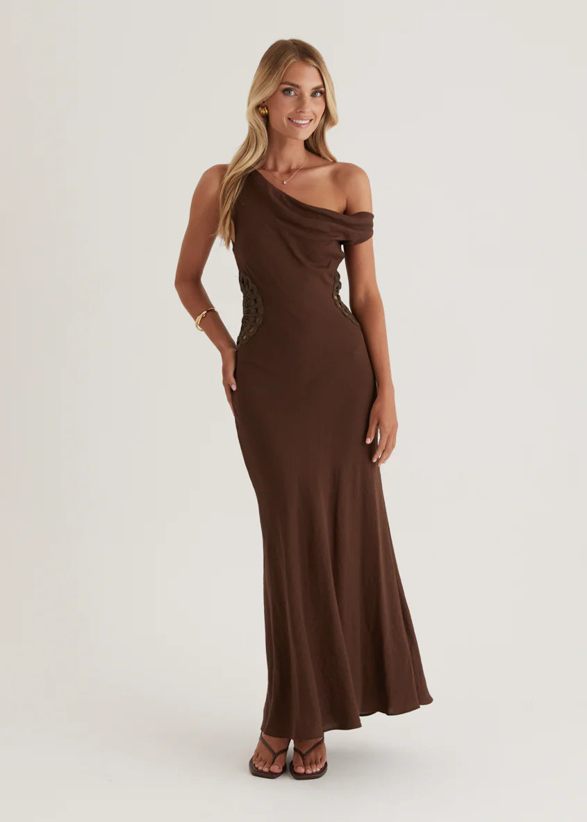 Sarai One Shoulder Maxi Dress - Chocolate
