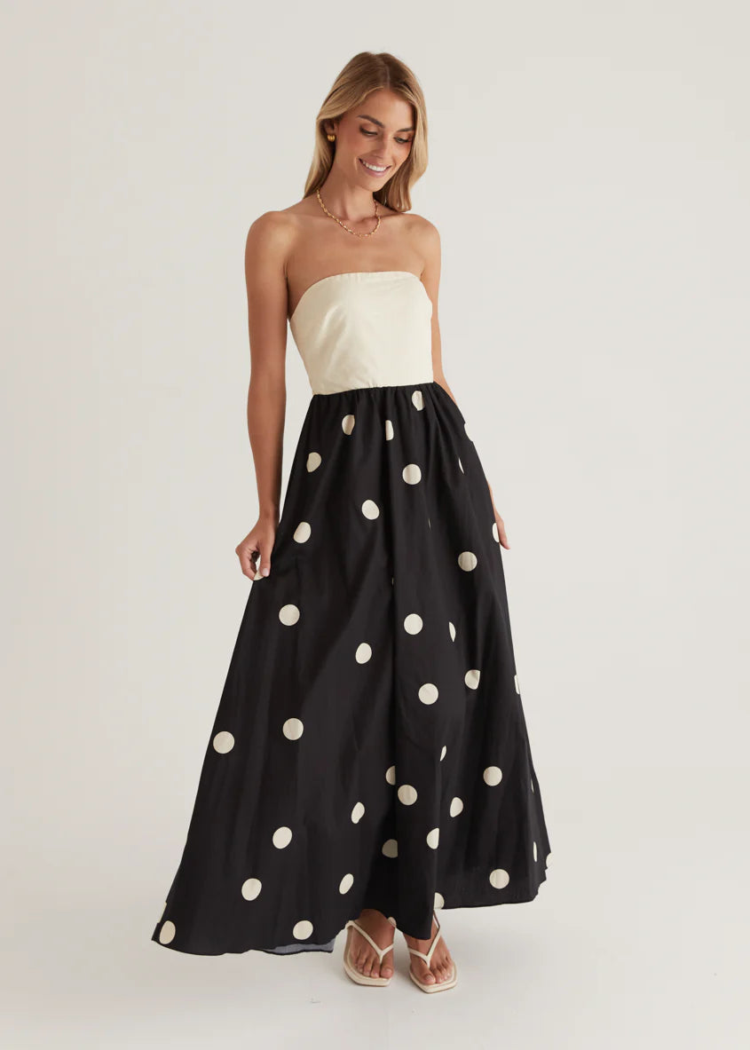Nadya Strapless Maxi Dress - Cream Polka