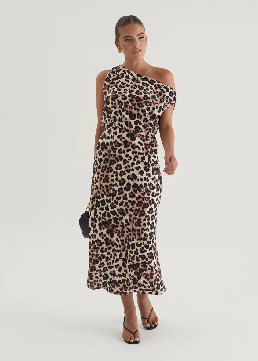 Banksy One Shoulder Maxi Dress - Leopard