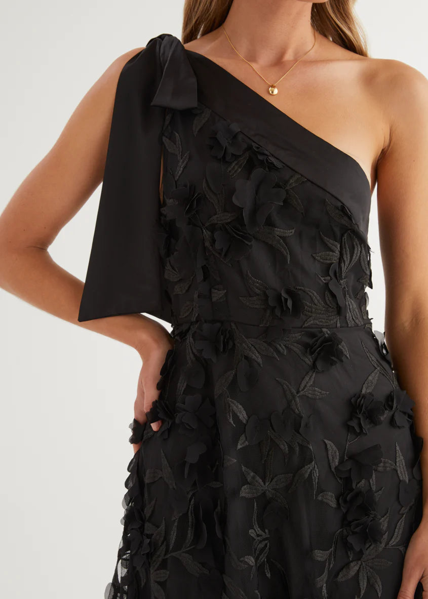 Devotion One Shoulder Midi Dress - Black