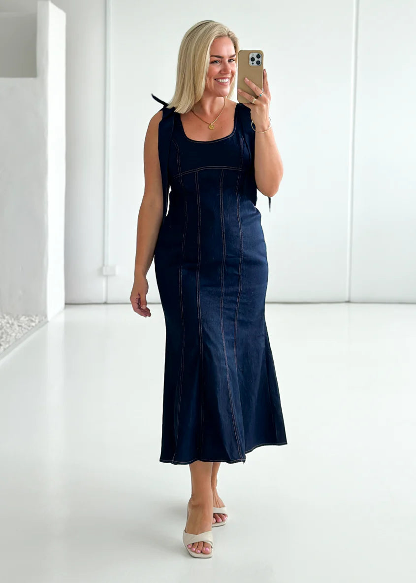 Adeline Denim Midi Dress - Indigo