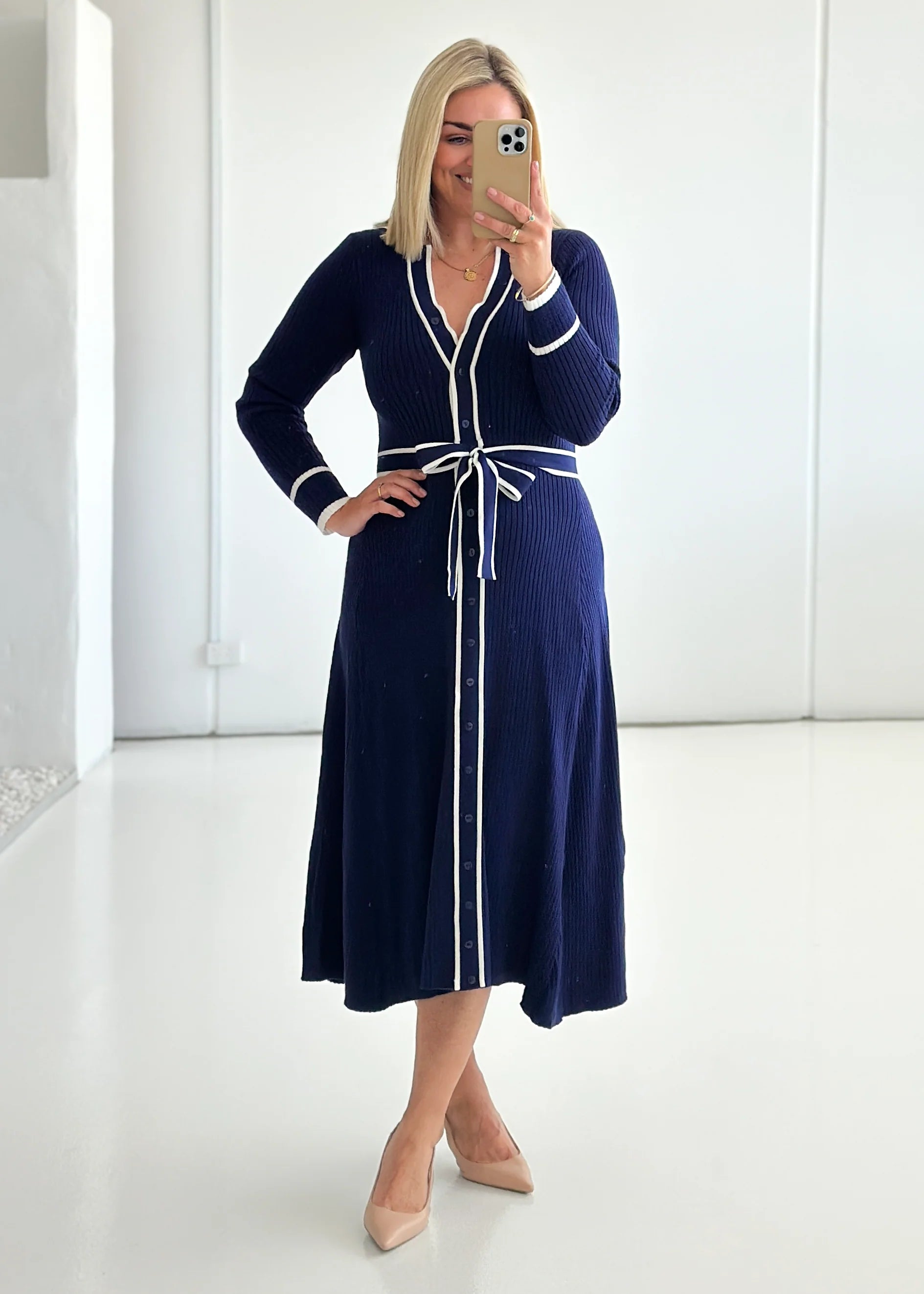Adah Knit Midi Dress - Navy