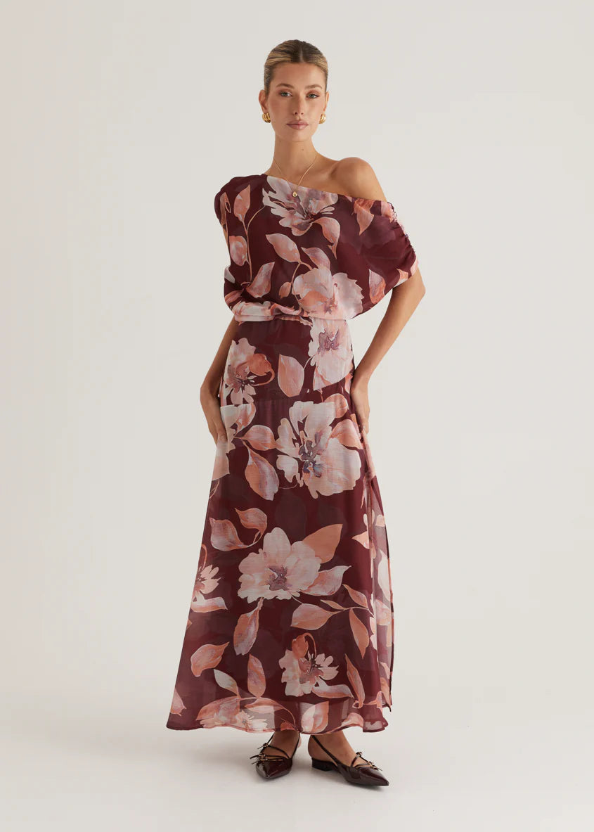 Tatum Maxi Skirt - Burgundy Floral