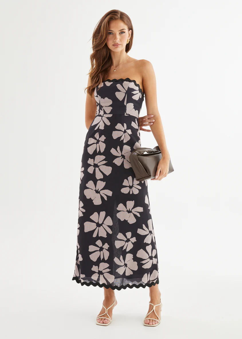 Aurella Strapless Maxi Dress - Black Floral