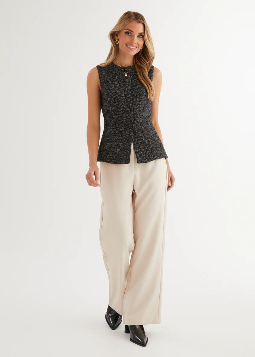Minnie Vest Top - Black Marl