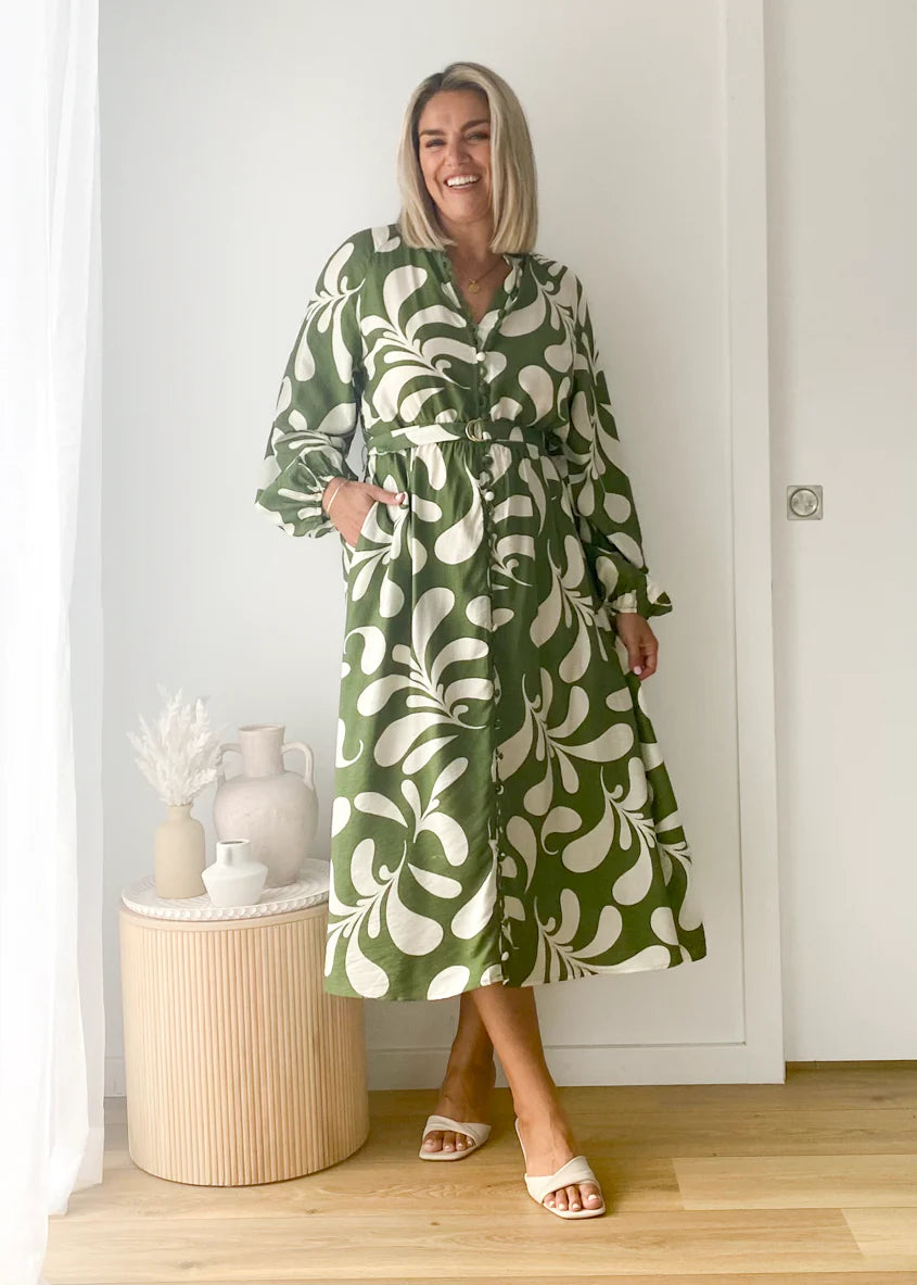 Shylah Midi Dress - Forest Swirl