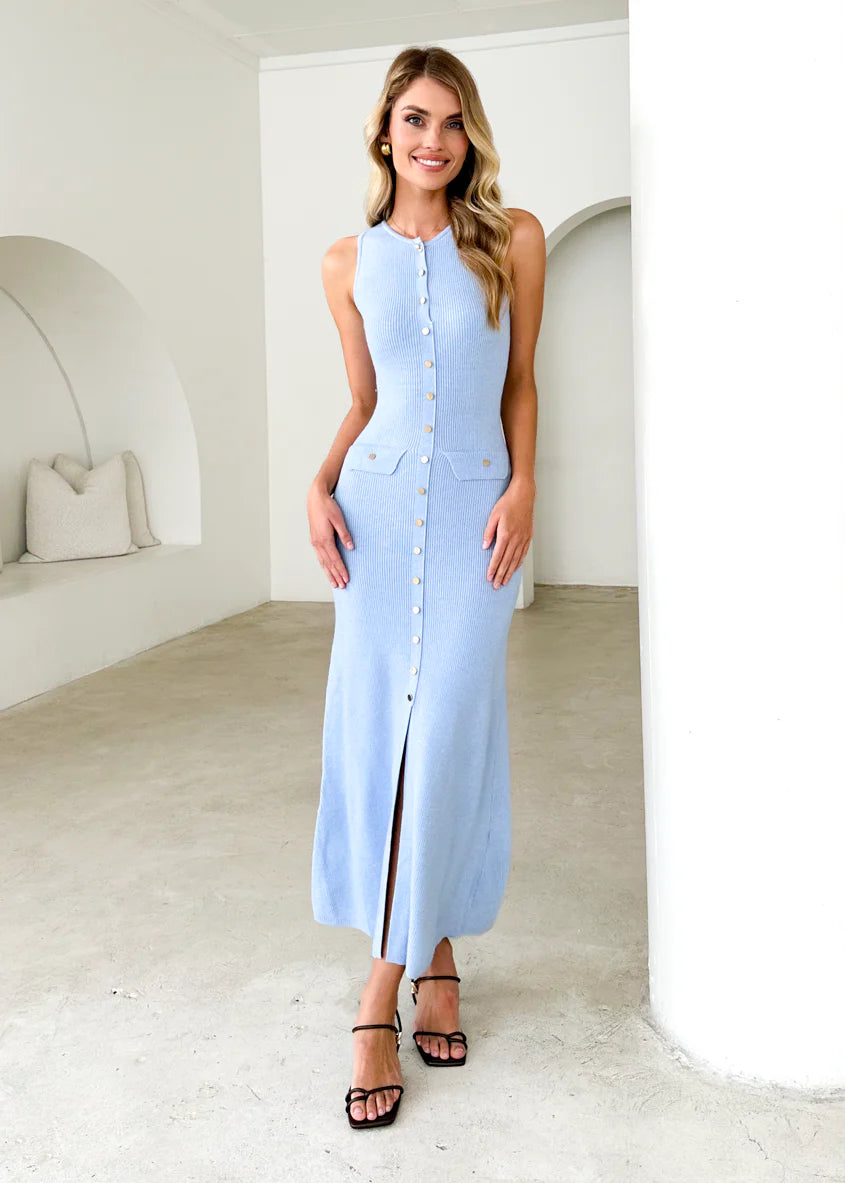 Tully Knit Midi Dress - Sky Blue