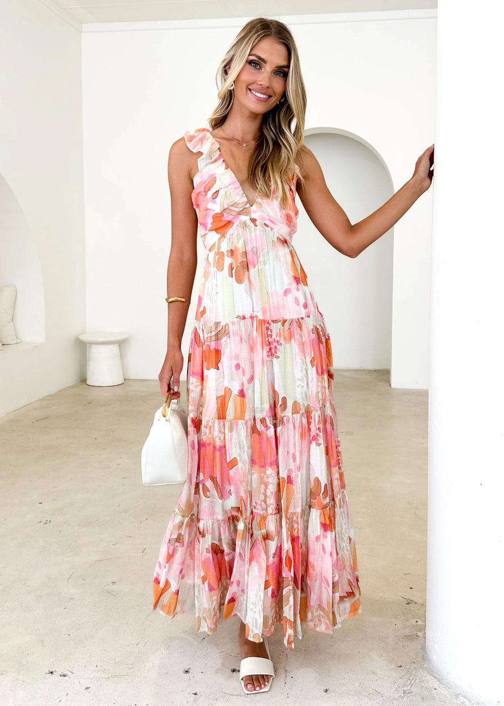 Nylah Maxi Dress - Peach Abstract