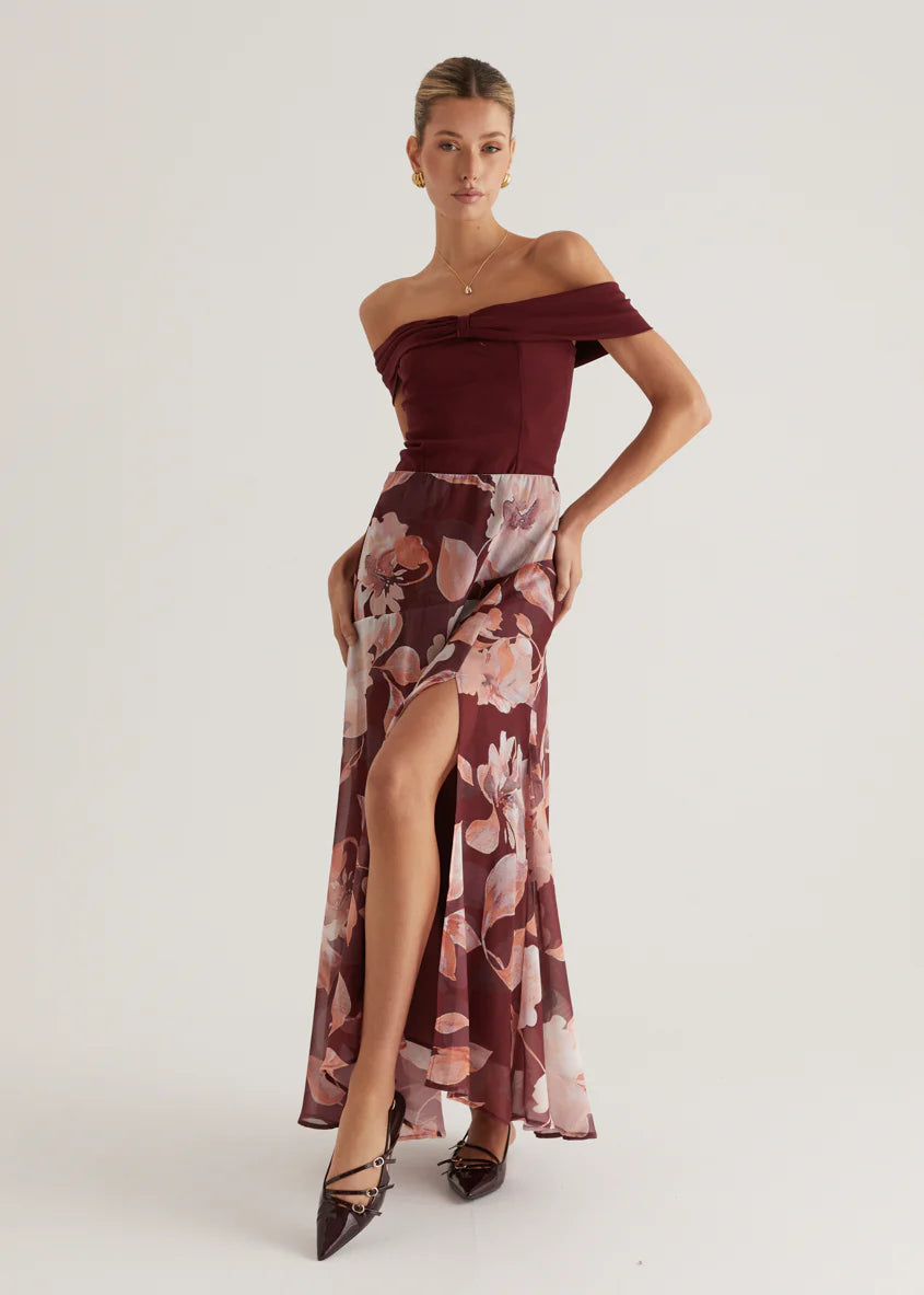 Tatum Maxi Skirt - Burgundy Floral