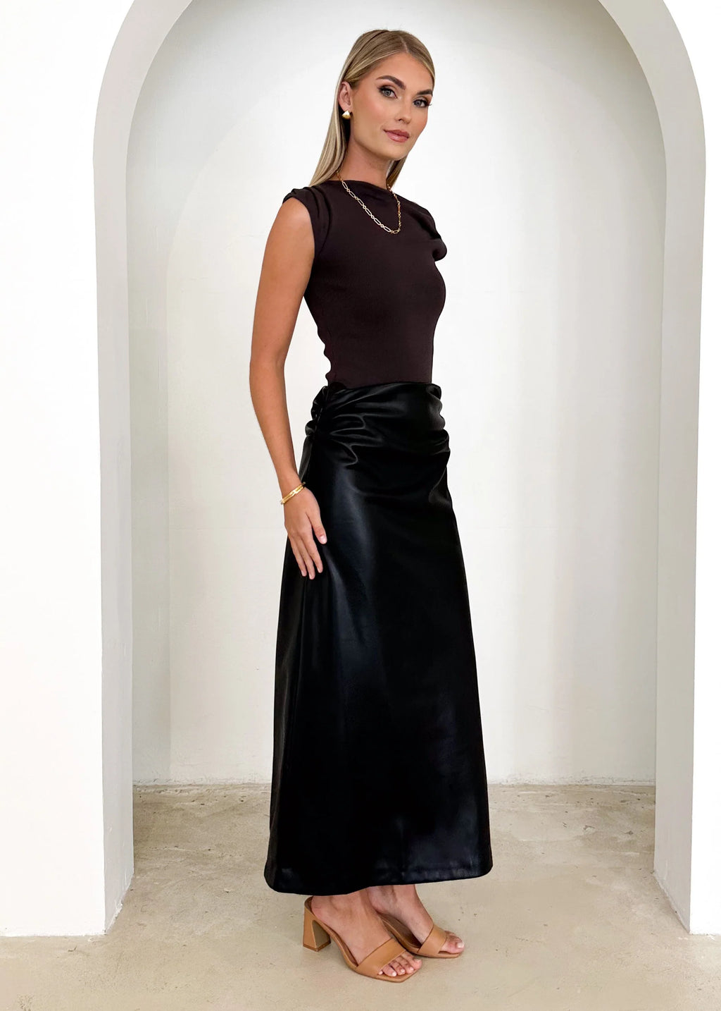 Kitta PU Midi Skirt - Black