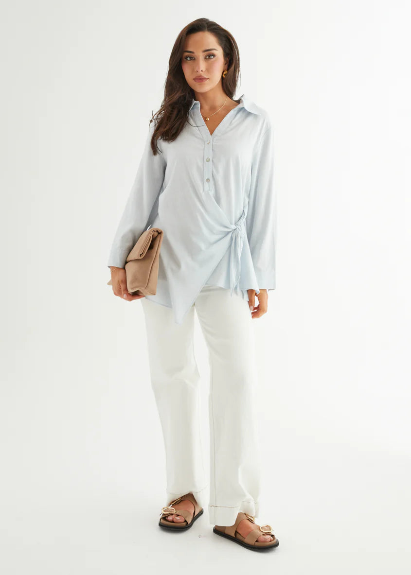 Harper Wrap Shirt - Ice Blue