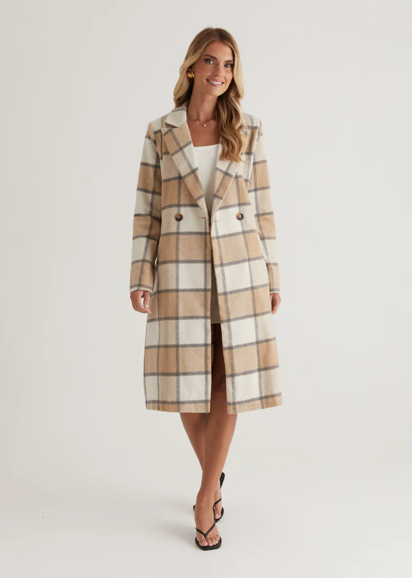Krizzie Coat - Beige Check