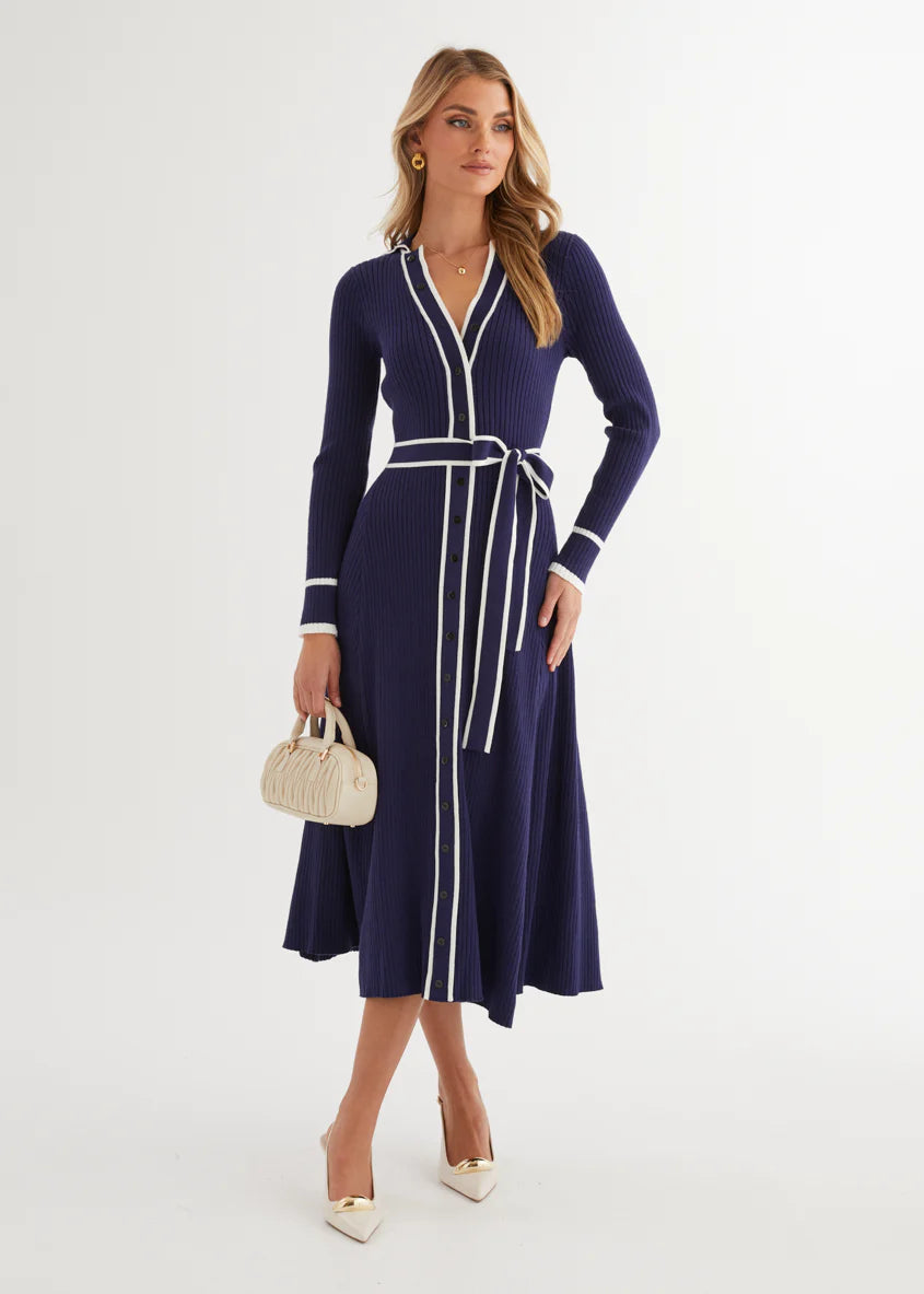 Adah Knit Midi Dress - Navy