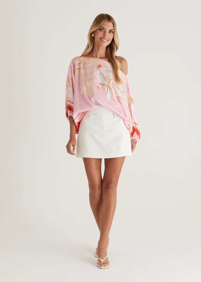 Maui Off Shoulder Top - Candy Pink Floral