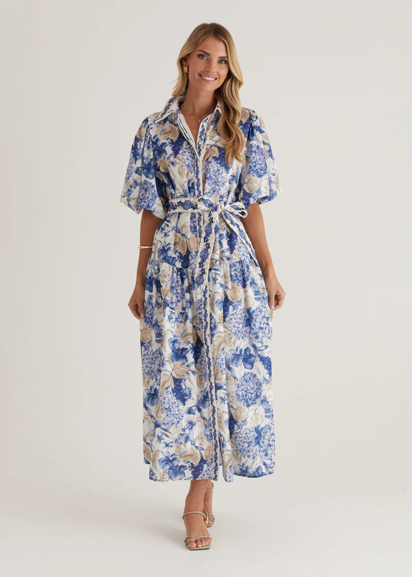 Ceres Midi Dress - White Hydrangea