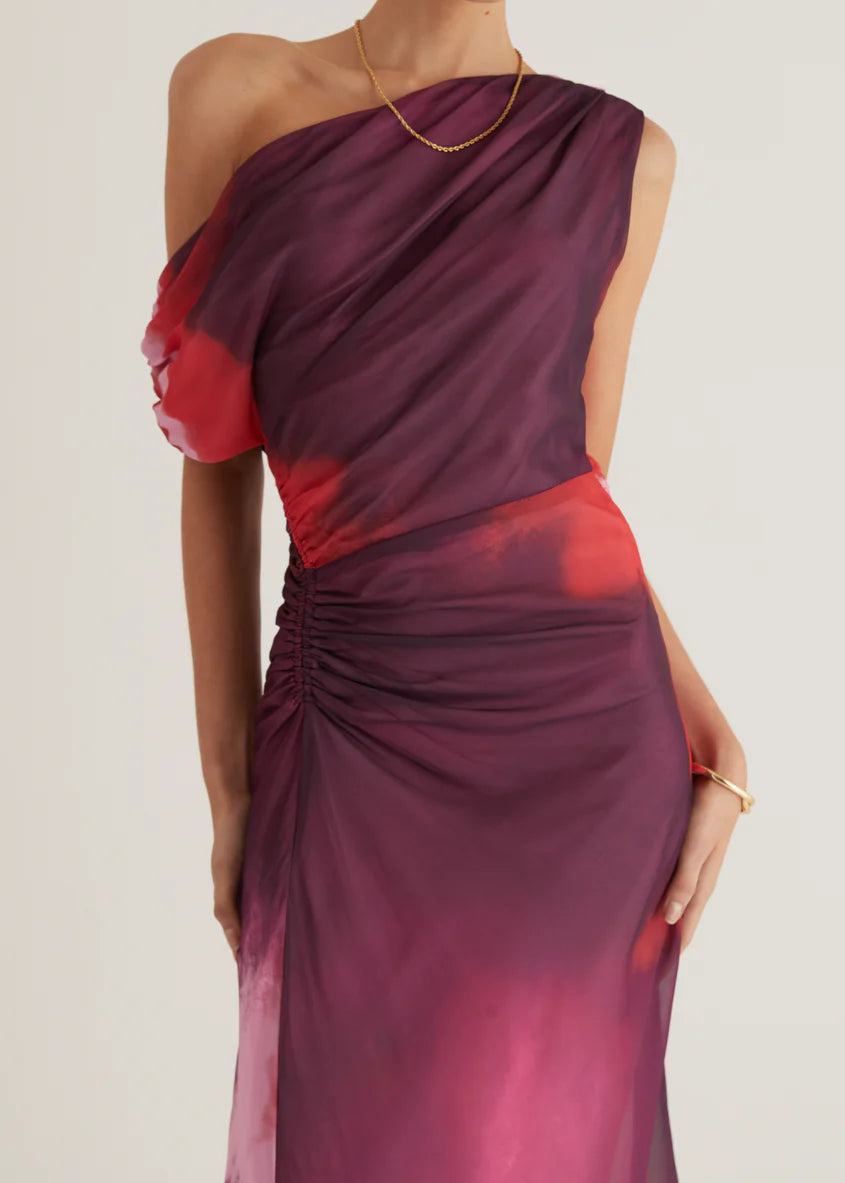 Byron One Shoulder Maxi Dress - Plum Tie Dye