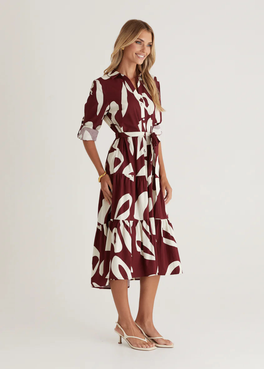 Maybelle Midi Dress - Burgundy Leaf
