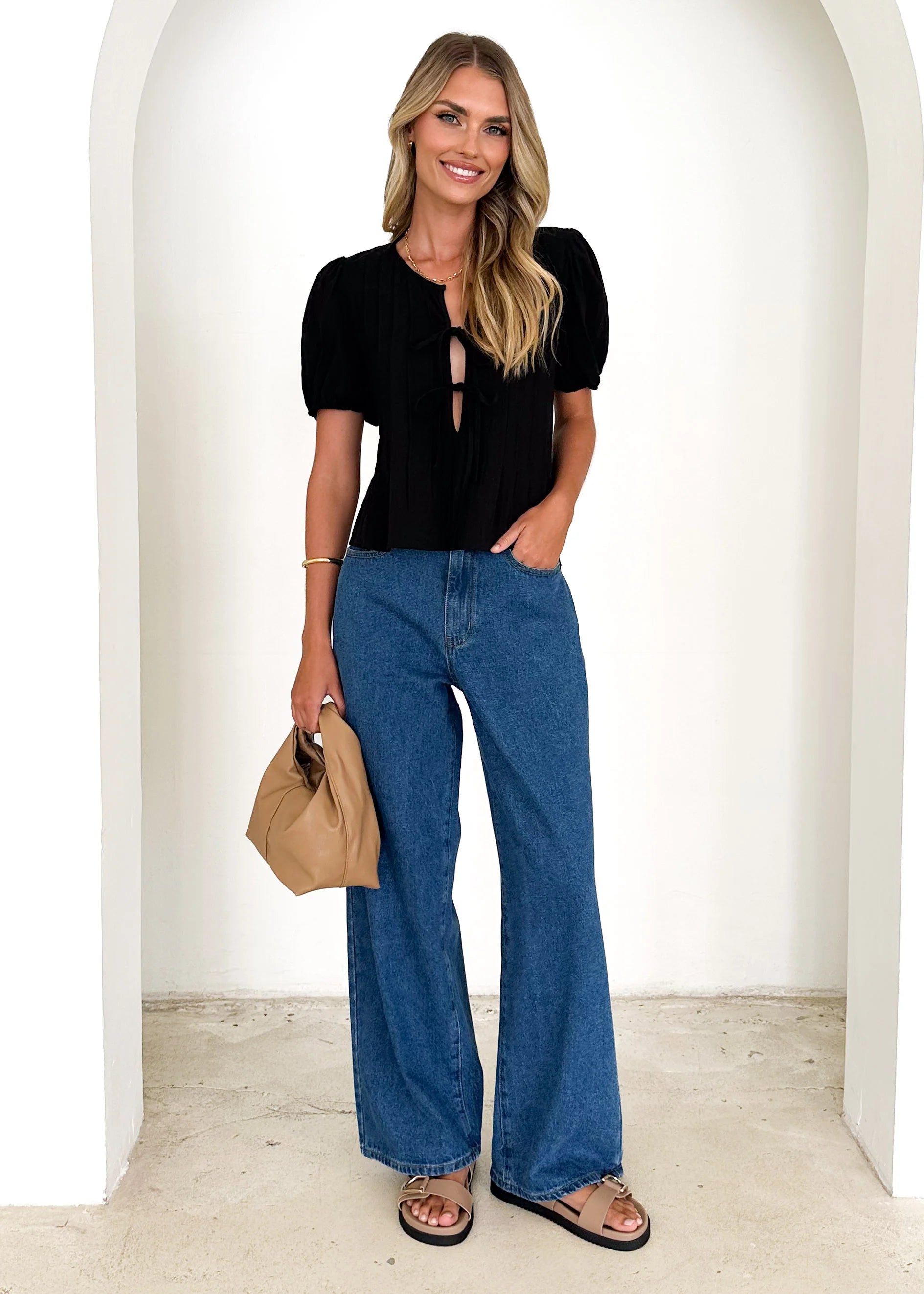 Shalia Pleated Top - Black