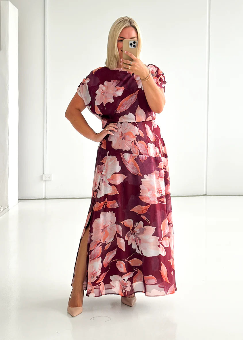 Tatum Maxi Skirt - Burgundy Floral