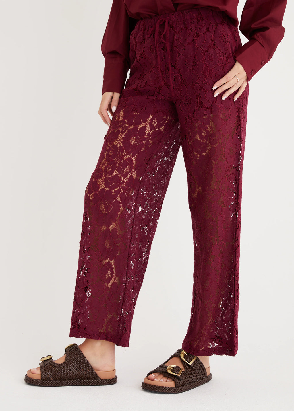 Amelia Lace Pants - Wine