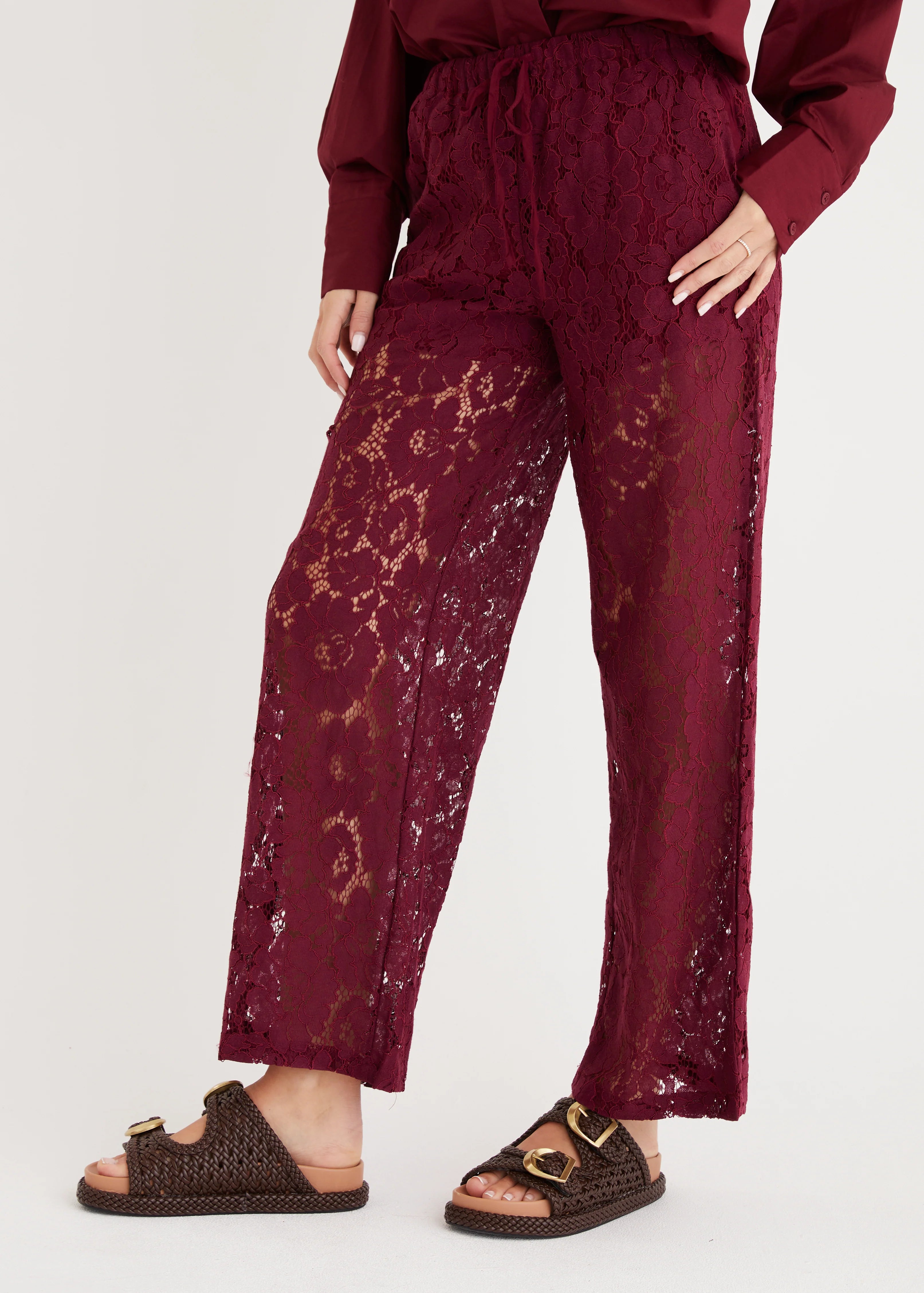 Amelia Lace Pants - Wine
