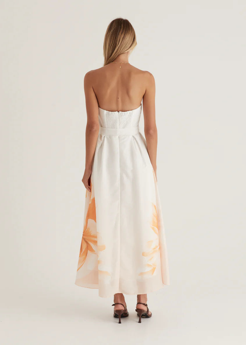 Naya Strapless Midi Dress - Peach Floral