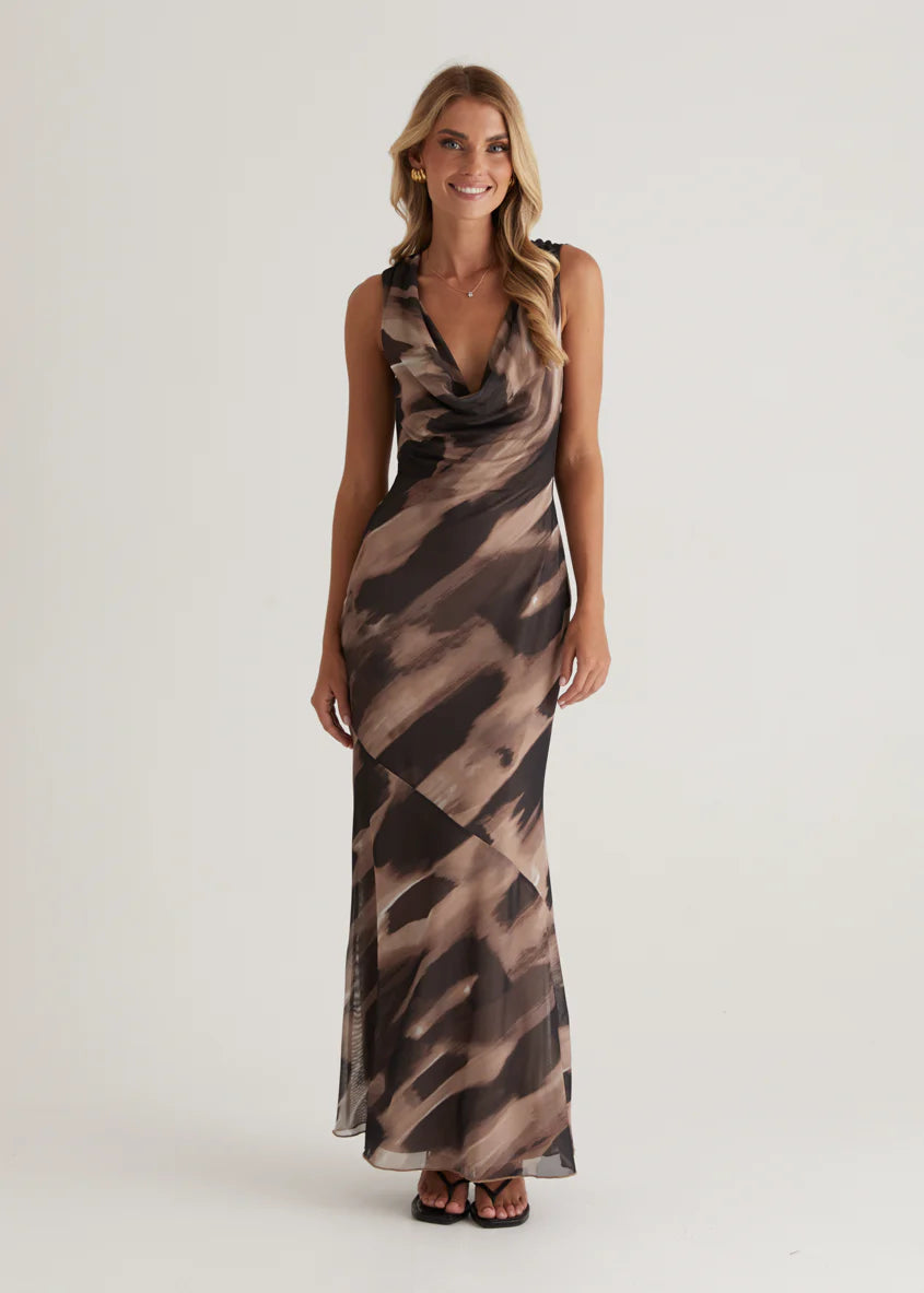 Maverick Maxi Dress - Mocha Abstract