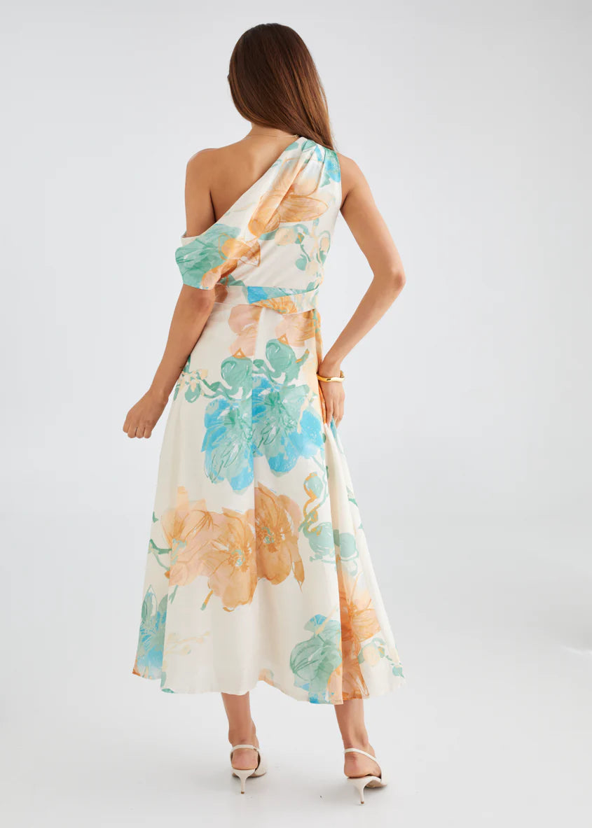 Jacqui Drop Shoulder Midi Dress - Tangerine Floral