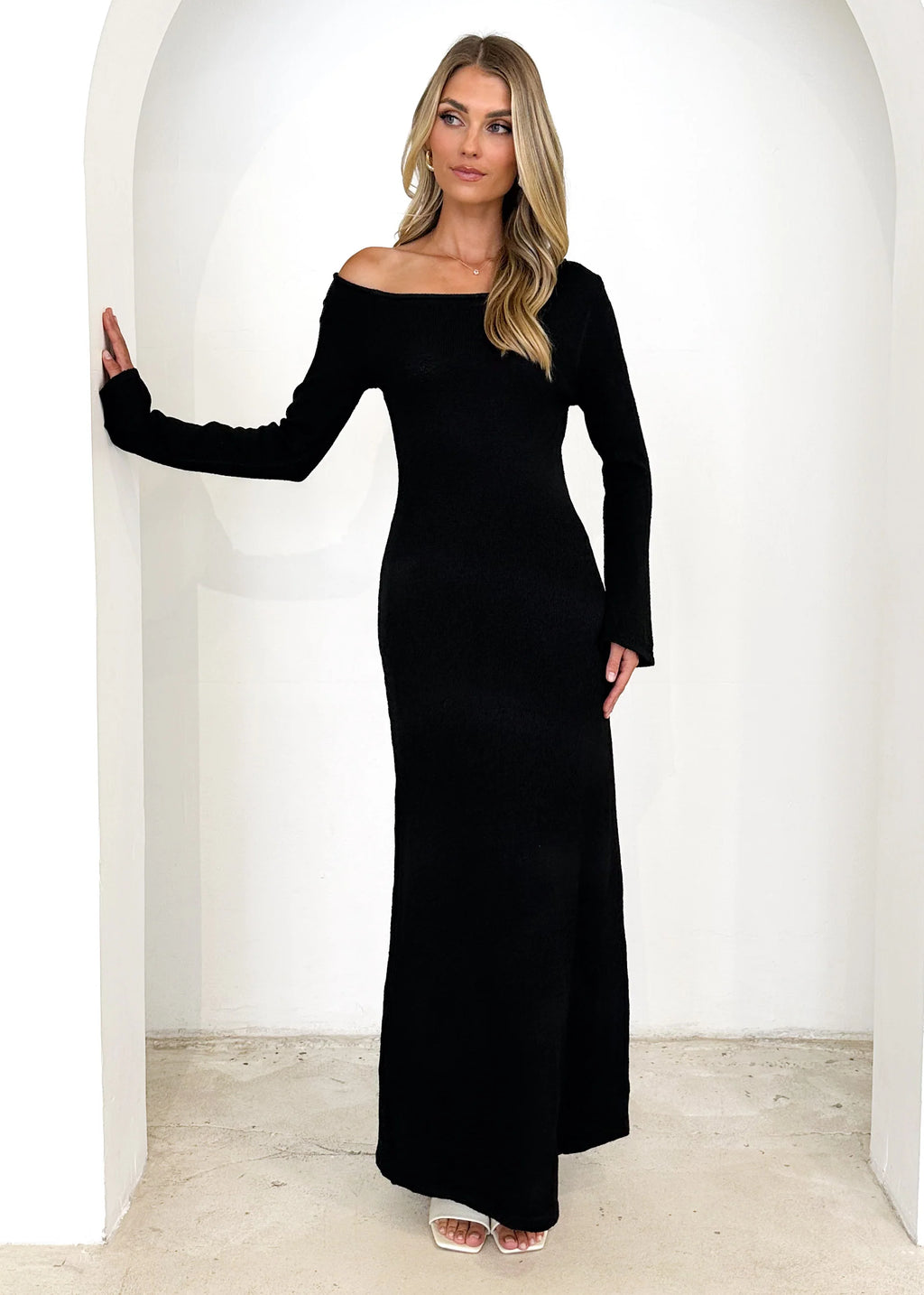 Loco One Shoulder Knit Maxi Dress - Black