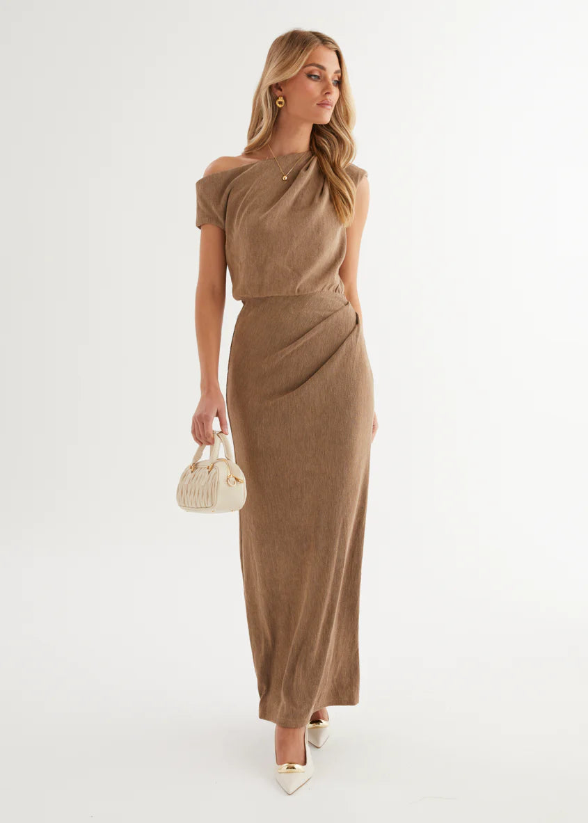 Tarni One Shoulder Maxi Dress - Chocolate