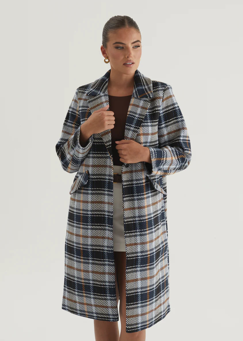 Cyan Coat - Navy Check