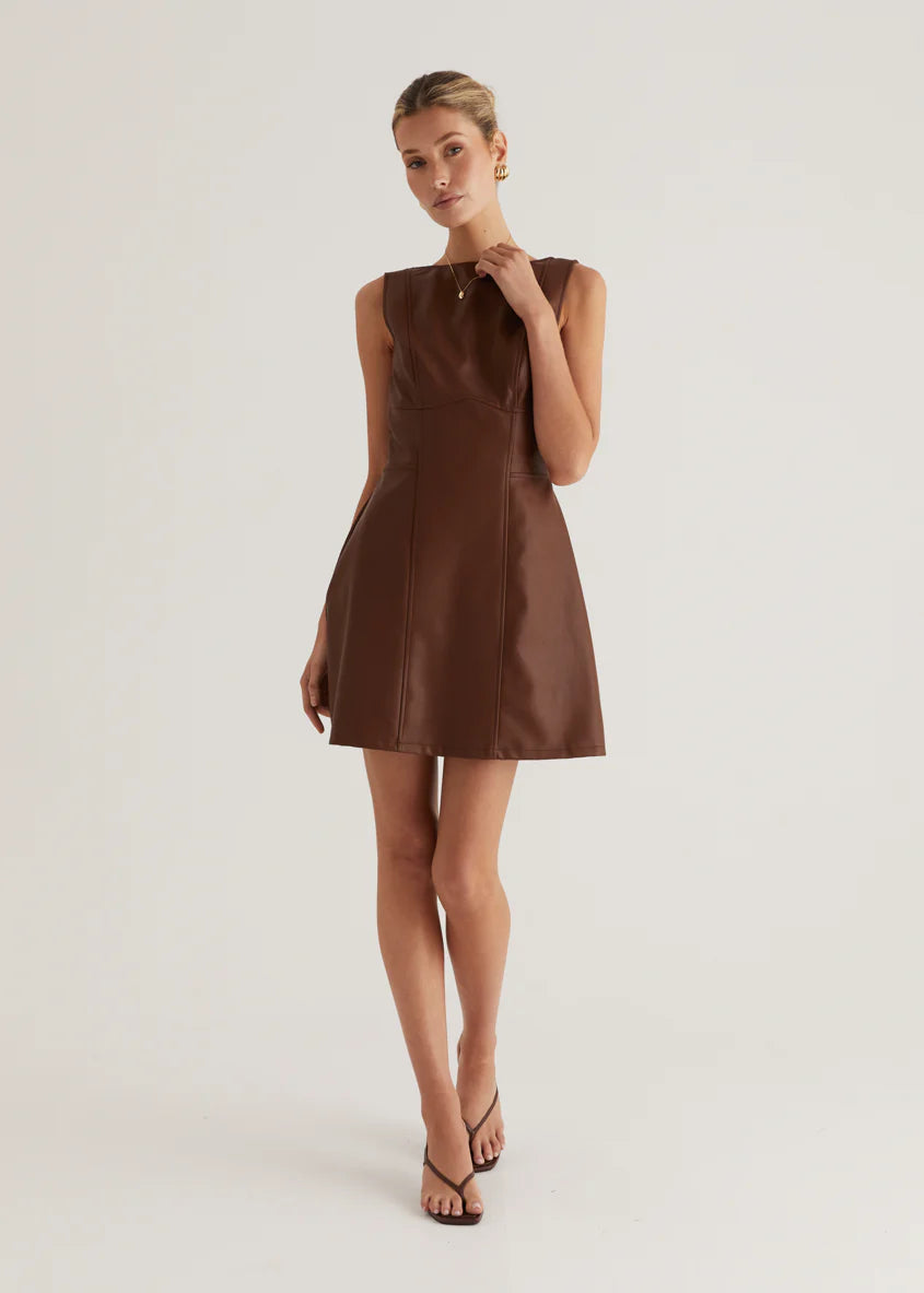 Nirvana PU Dress - Brown