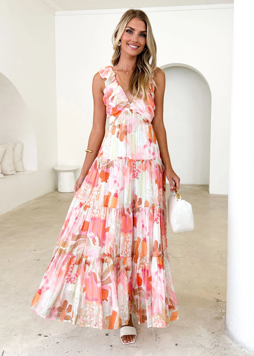 Nylah Maxi Dress - Peach Abstract