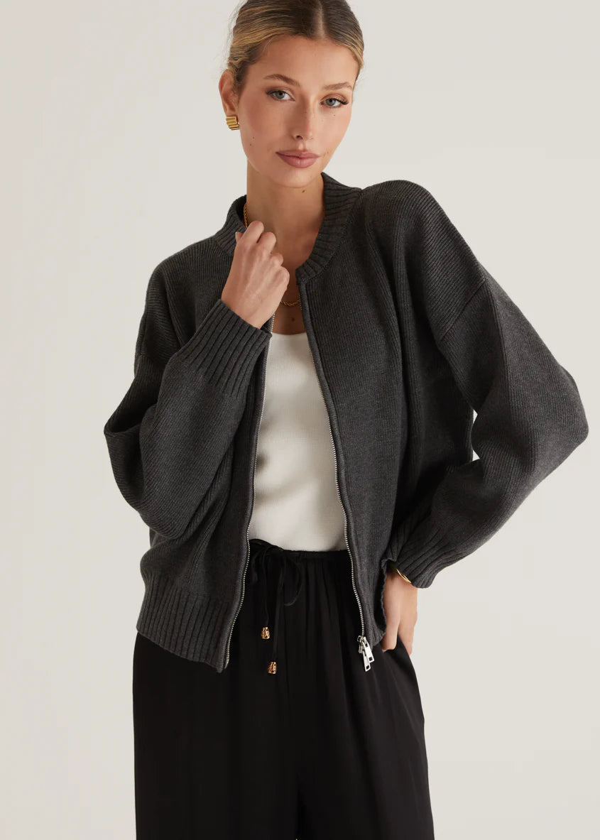 Lizzie Knit Bomber - Charcoal