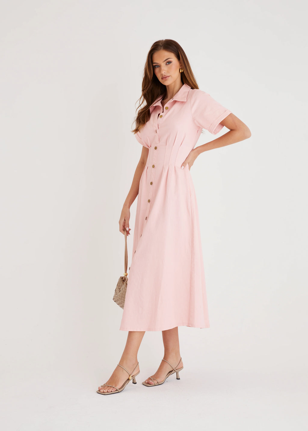 Annika Denim Midi Dress - Pink