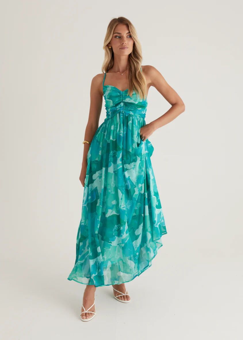 Tahitian Midi Dress - Green Rush